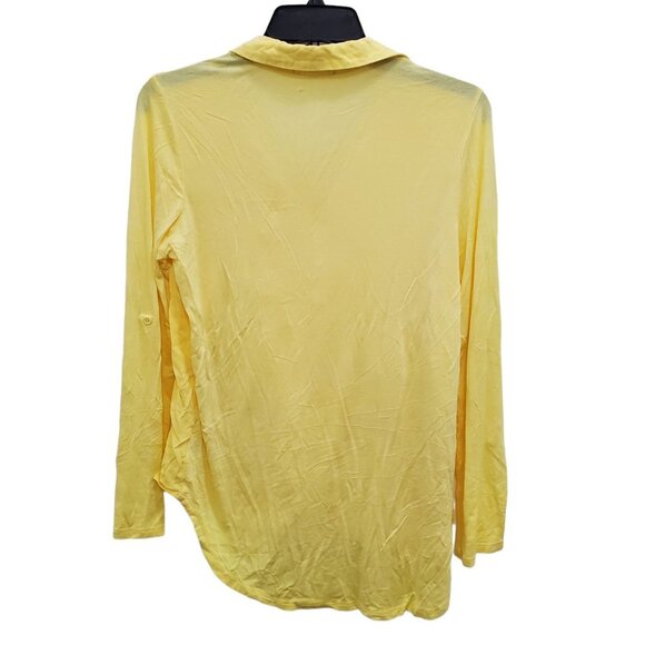 Pleione Women's Yellow Super Soft Faux Button Front Roll Tab Sleeve Top USA Sz M - Picture 5 of 5
